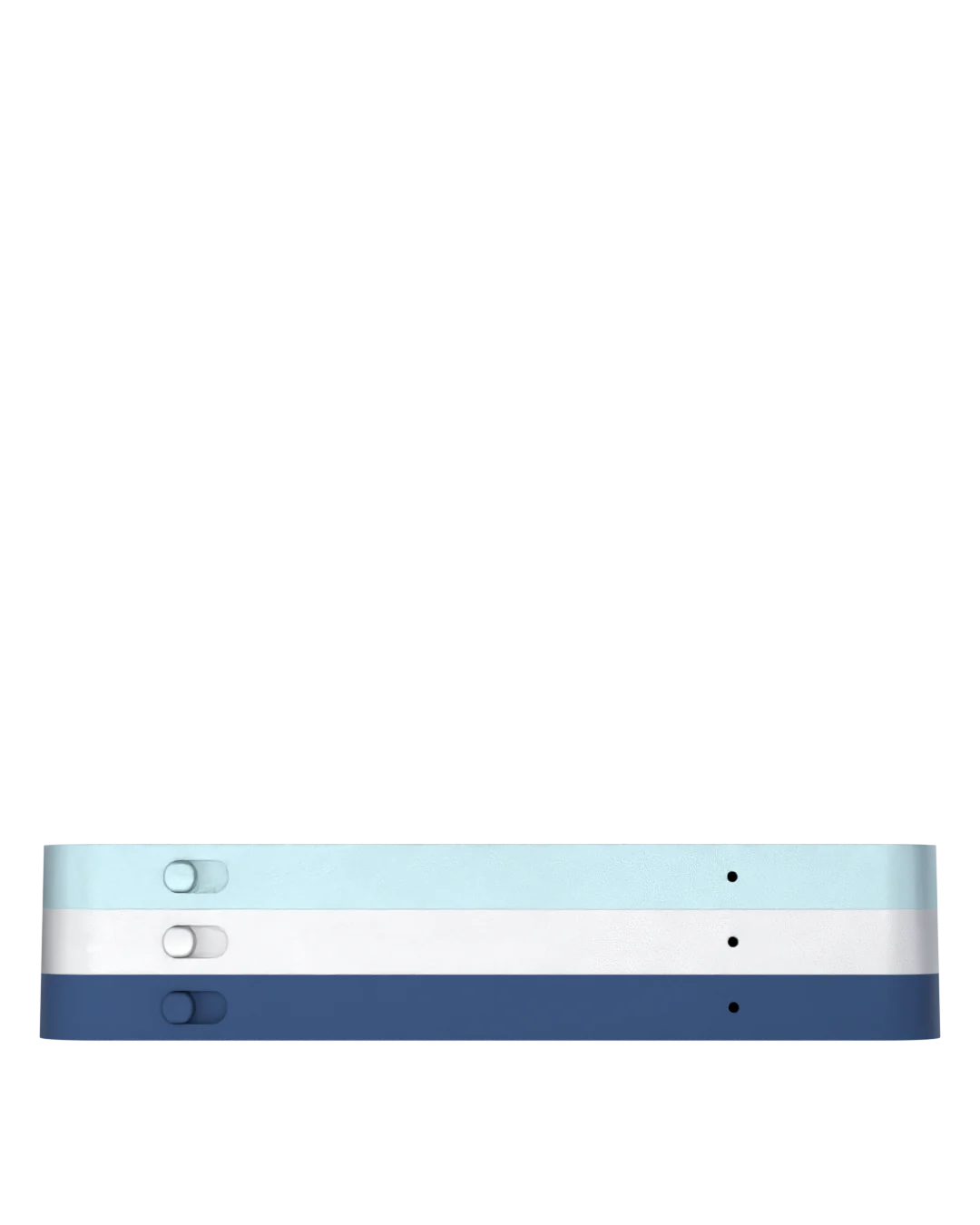 Die drei Kuno-Editionen nebeneinander — Zugspitze Silver, Eibsee Blue (die Edition zum Start) und Helgoland Navy. Eloxiertes Aluminium-Unibody mit eingeprägtem KUNO-Schriftzug.